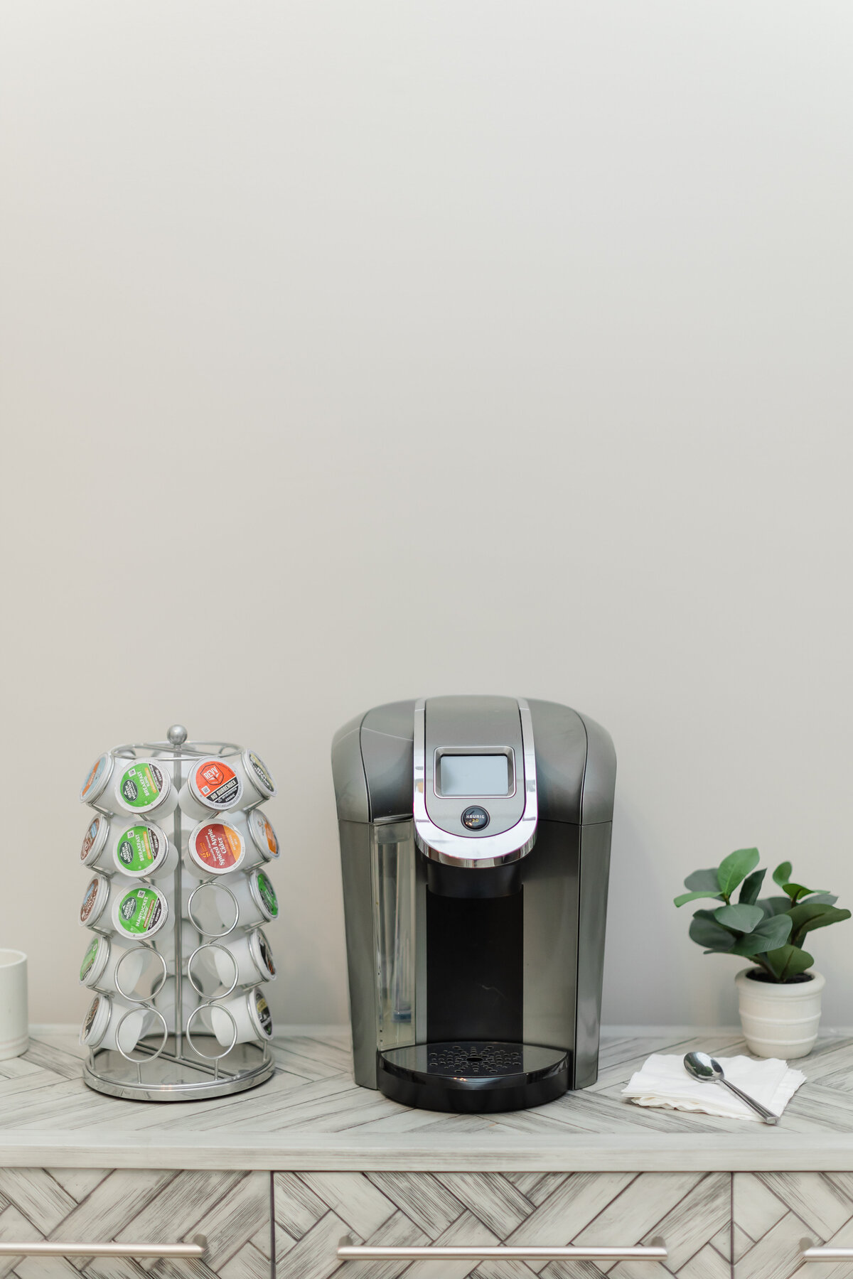 Our Nova Studio Photography coffee station with a keurig and coffee pods