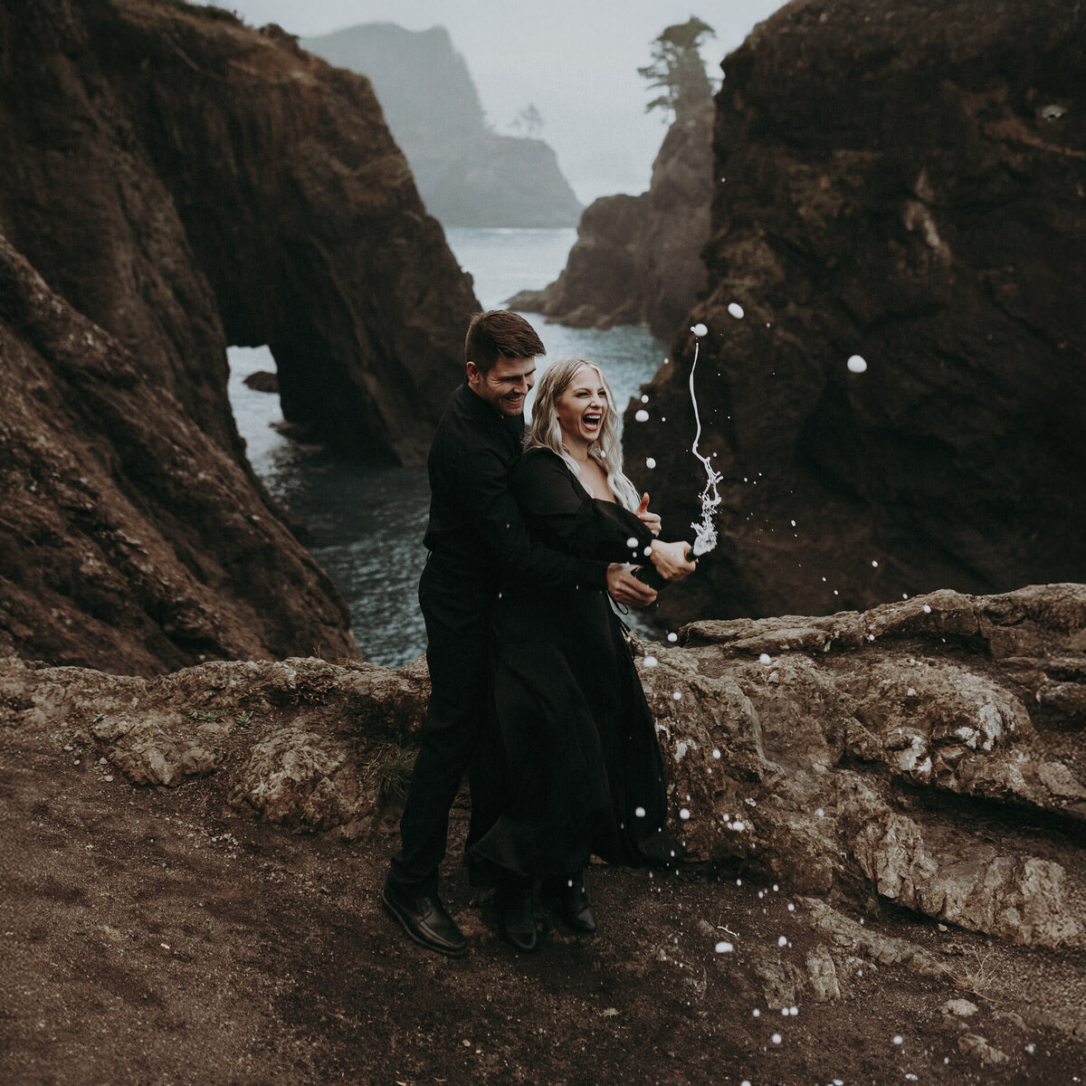 An eloping couple kissing at Sisters Rock State Park, Oregon.
