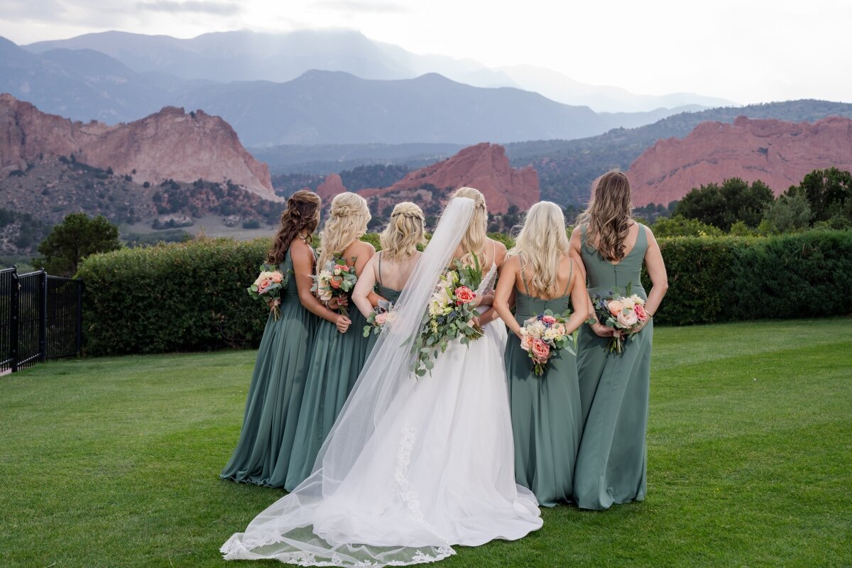 July wedding bridesmaids and bride