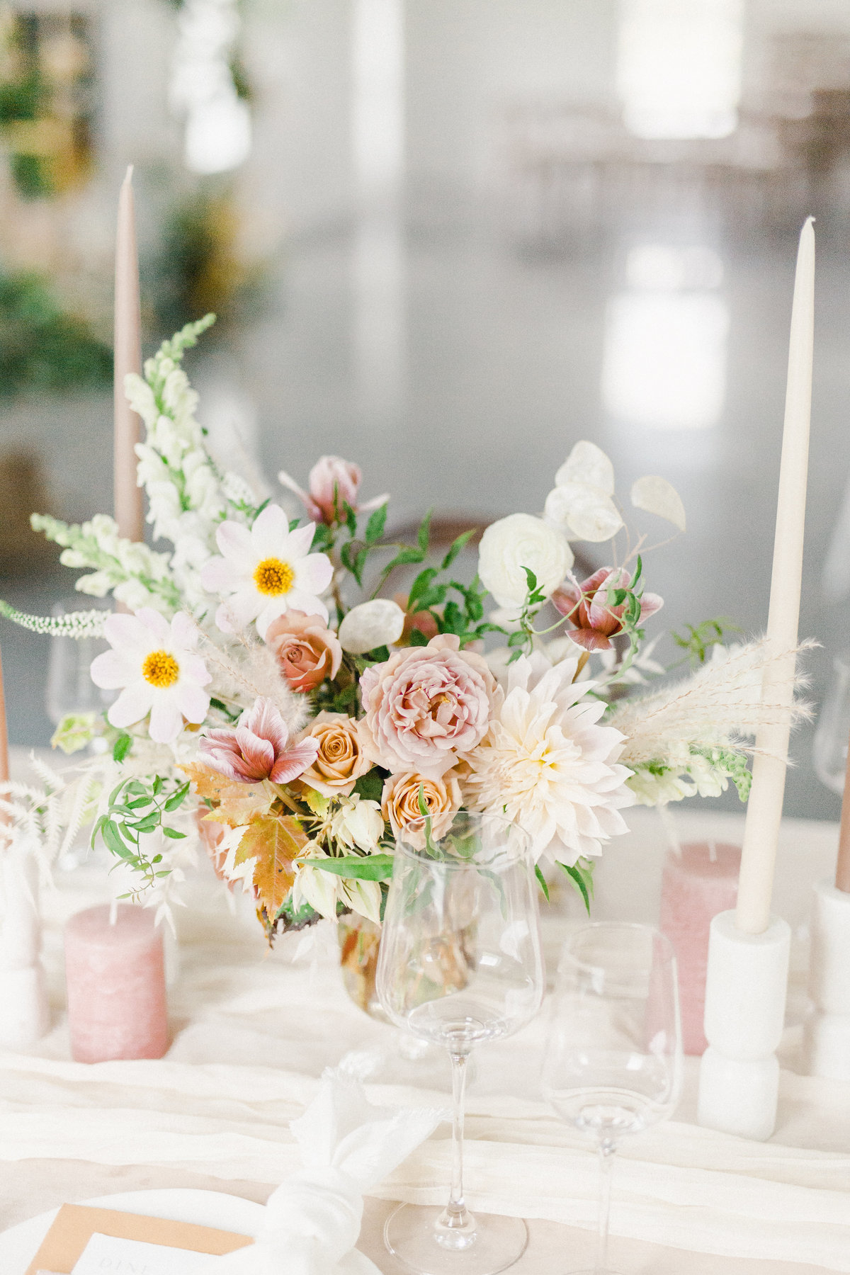 pink and yellow centerpiece