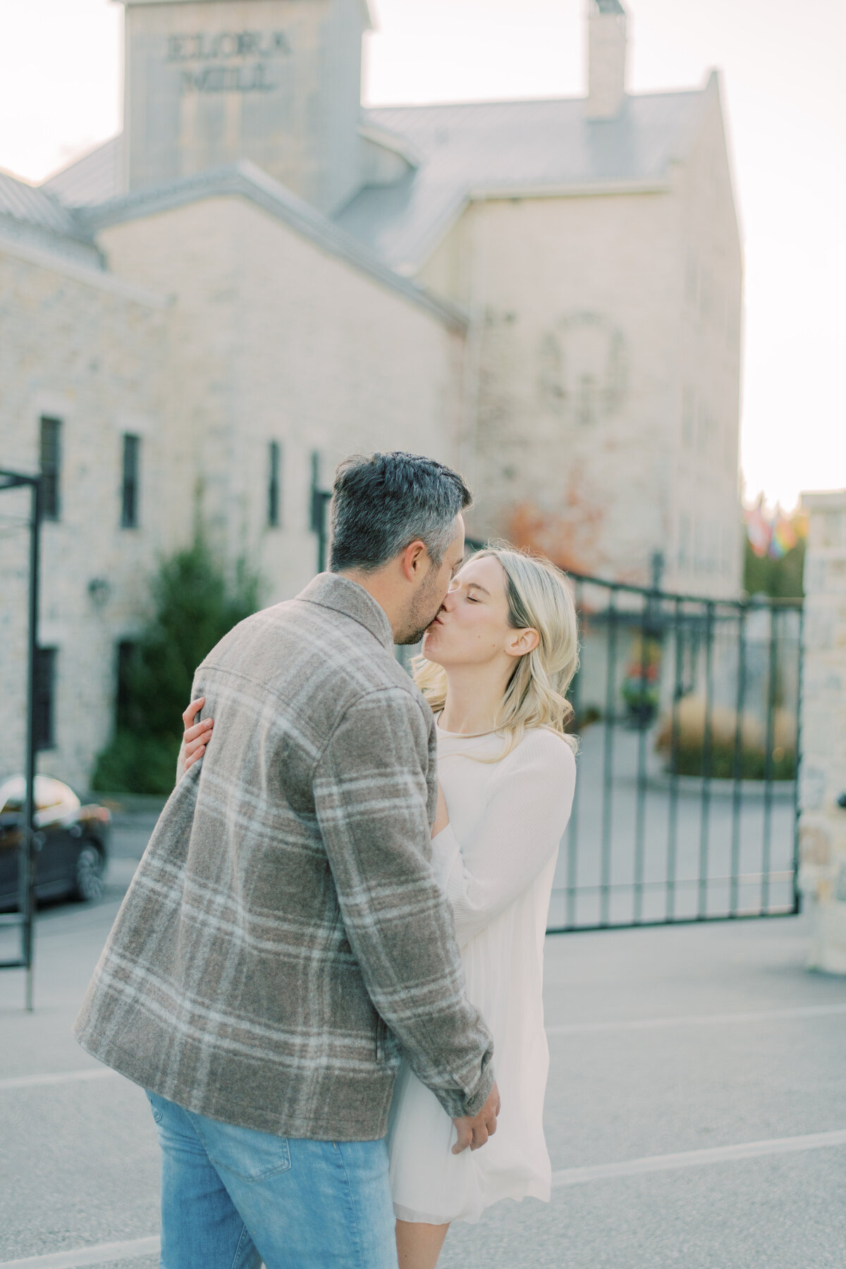 Kissing couple in Elora Mill.