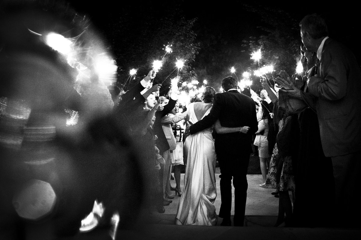 Wedding Departure Sparklers Black and White Wedding Photography Charleston sc King and Fields Studios
