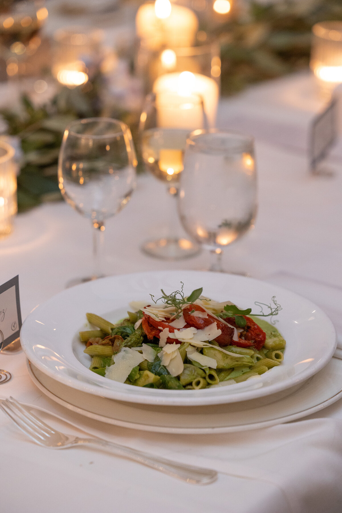 Salad and wine glasses