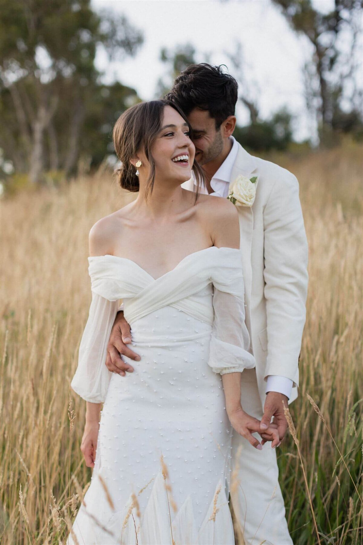 Sunset photo of couple on wedding day 