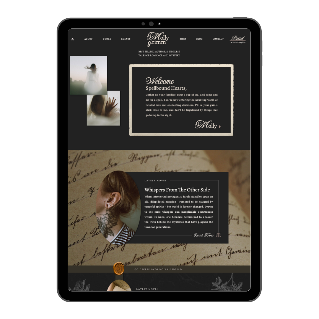 showit template dark moody academia  a season of stories web design