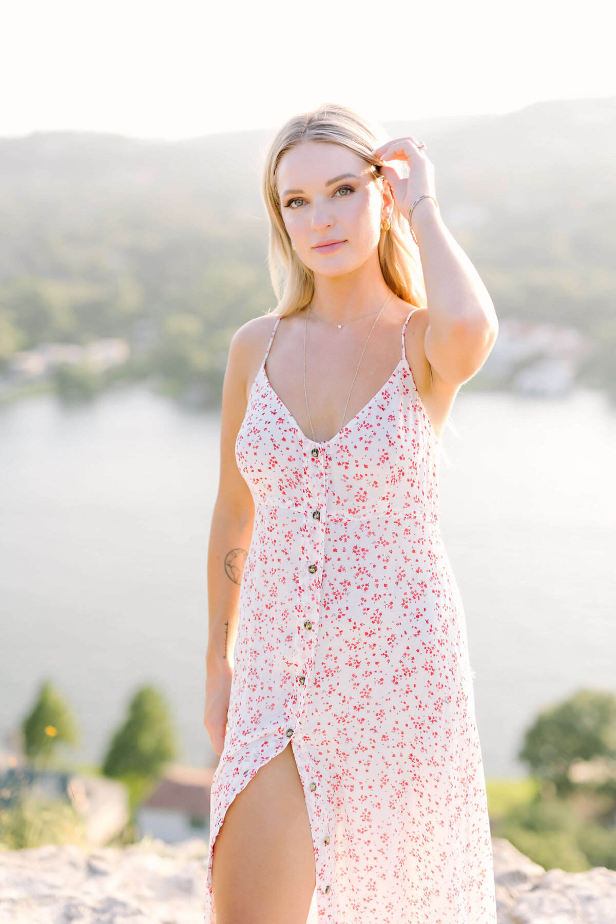 woman in sundress for engagement session