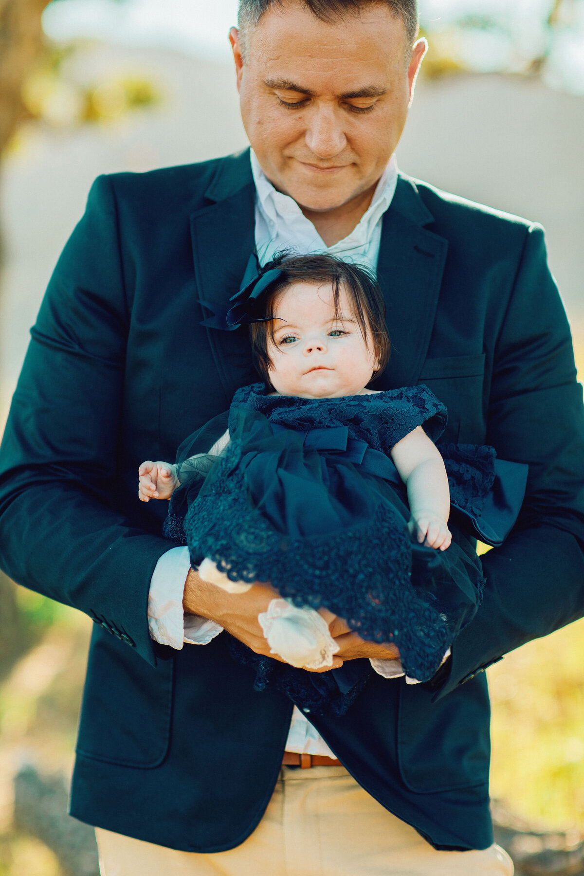 Family Portrait Photo Of Father And Baby In Blue Outfit Los Angeles