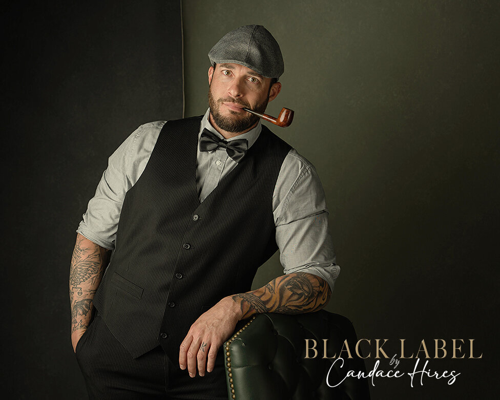 tattooed man photographed peaky blinders style shoots