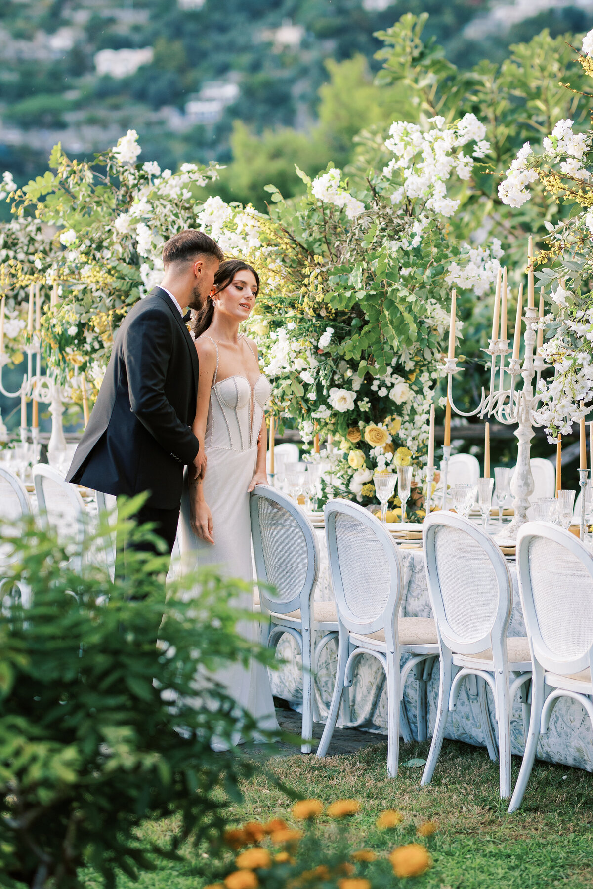 beautiful tablescape in positano , Italy for a wedding