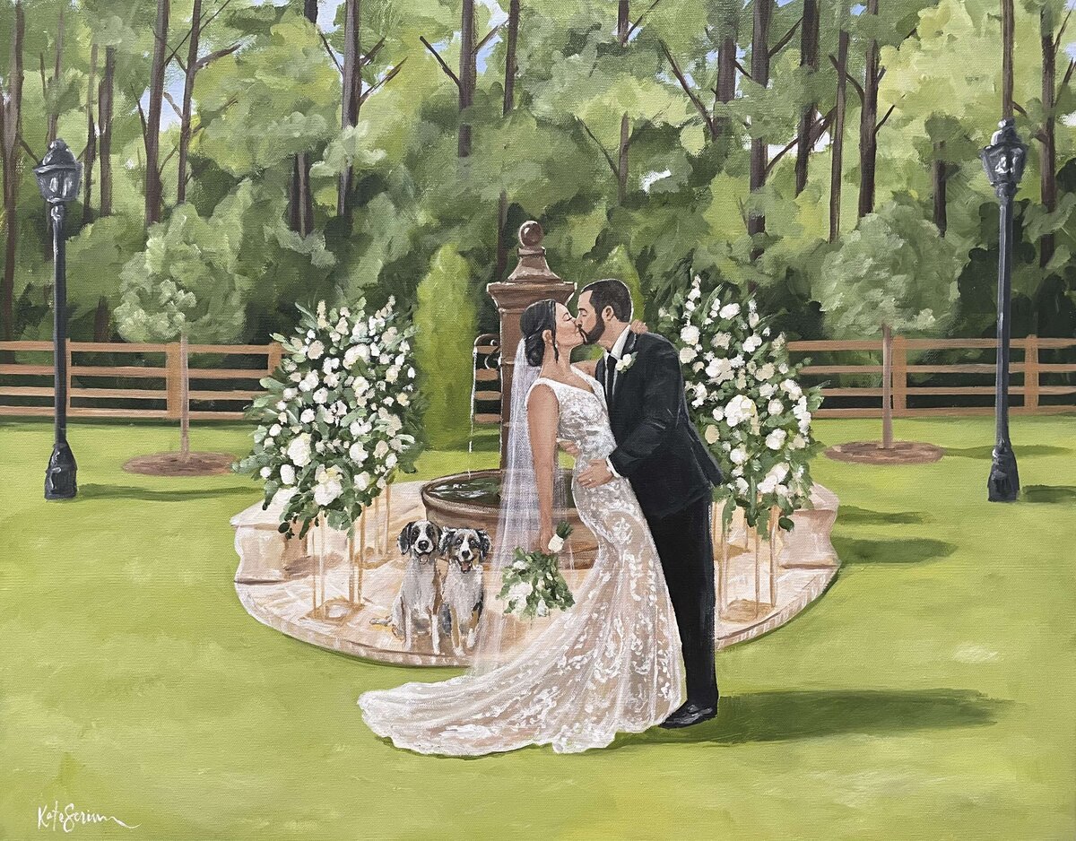 painting of bride and groom