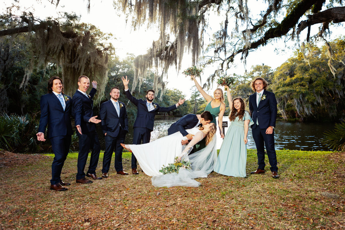 Wedding Party Dip at Legare Waring House Charleston Wedding Photographer