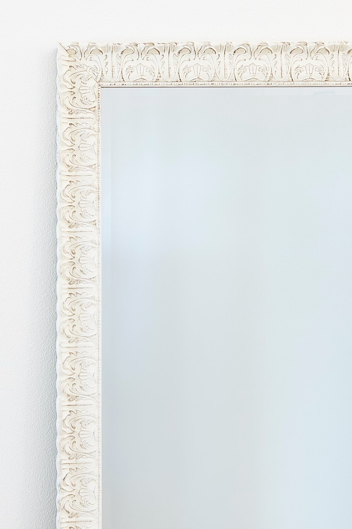 Large white romantic mirror with decorative borders