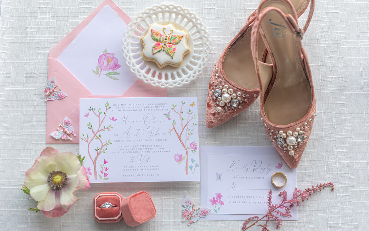 Gorgeous flat lay wedding invitation photography in St Augustine FL