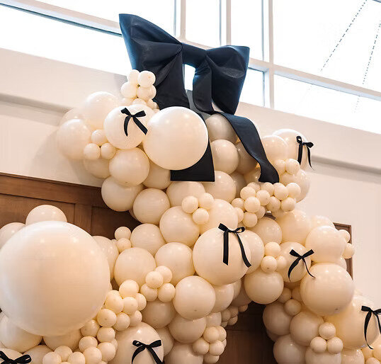 grand opening balloons for business - cream with black bows