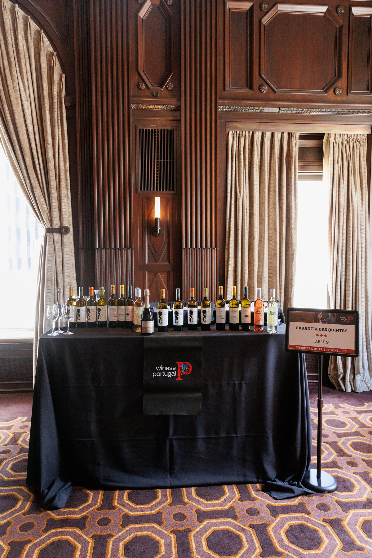Set up of a table with wines of Portugal