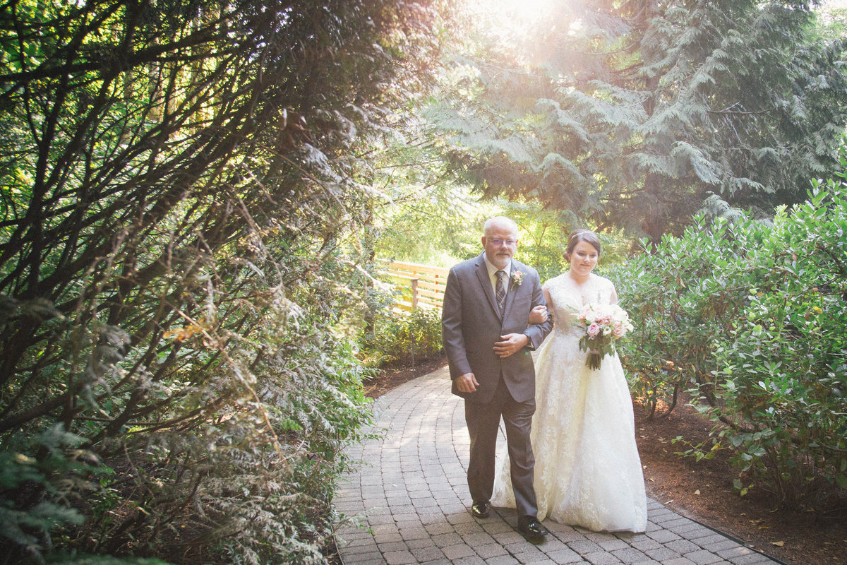 Central Oregon  Garden Wedding  Father Walks Bride Down Aisle