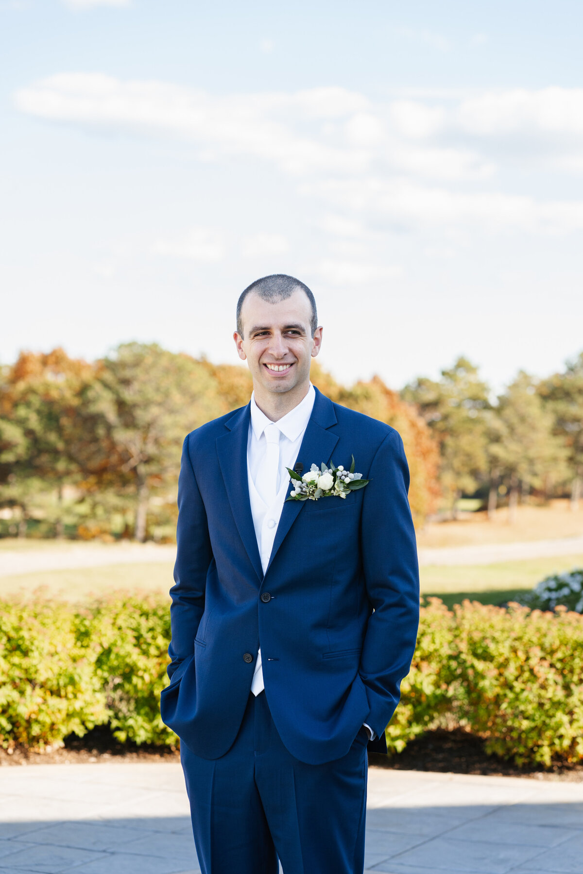 First look between bride and groom at Waverly Oaks
