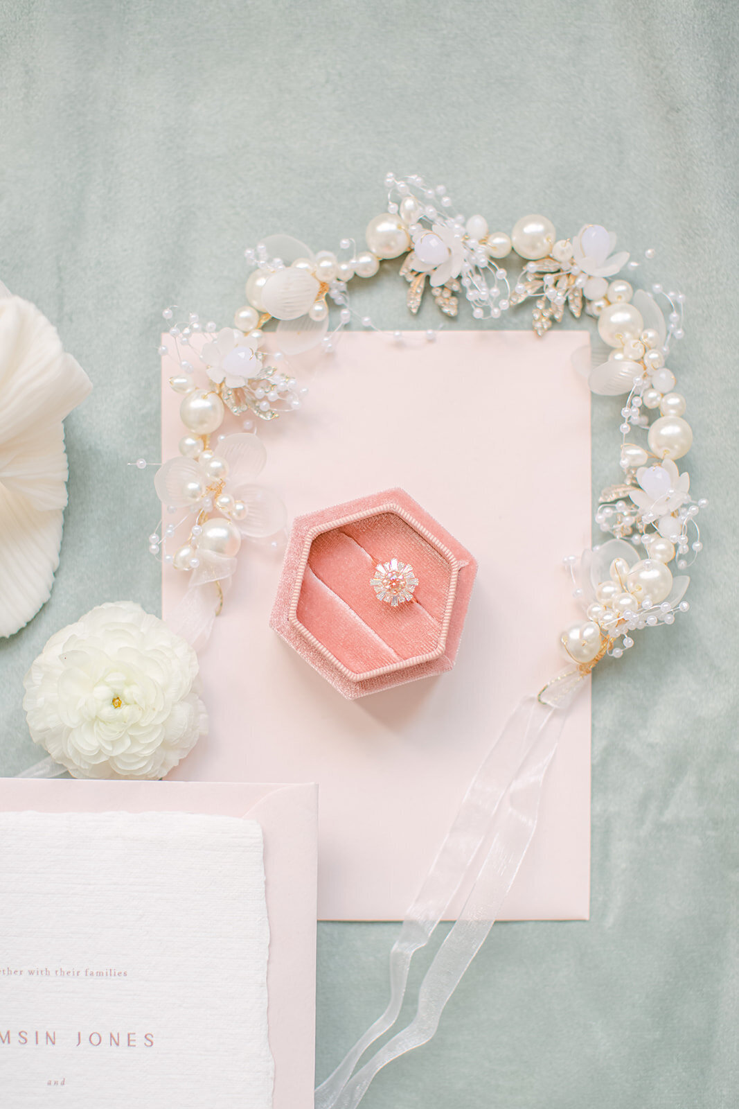 133  - Written by Emily Wedding Stationary Planner - Maila Enea Wedding Panner - Loerrler Randall Bridal Camellis Row Shoes -  Swarovski Sunshine Rose Gold Ring - Gold Leaf Pearl Headband - London UK - Joana Senkute Photography