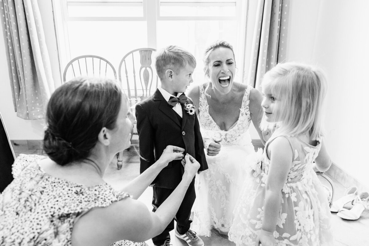 Bride laughing at niece and nephew at The Silver Knot in Ronan, MT