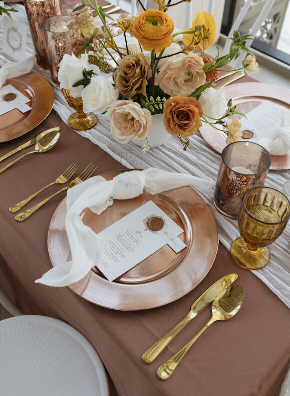 Colourful Terracotta Guest Table at Wedding