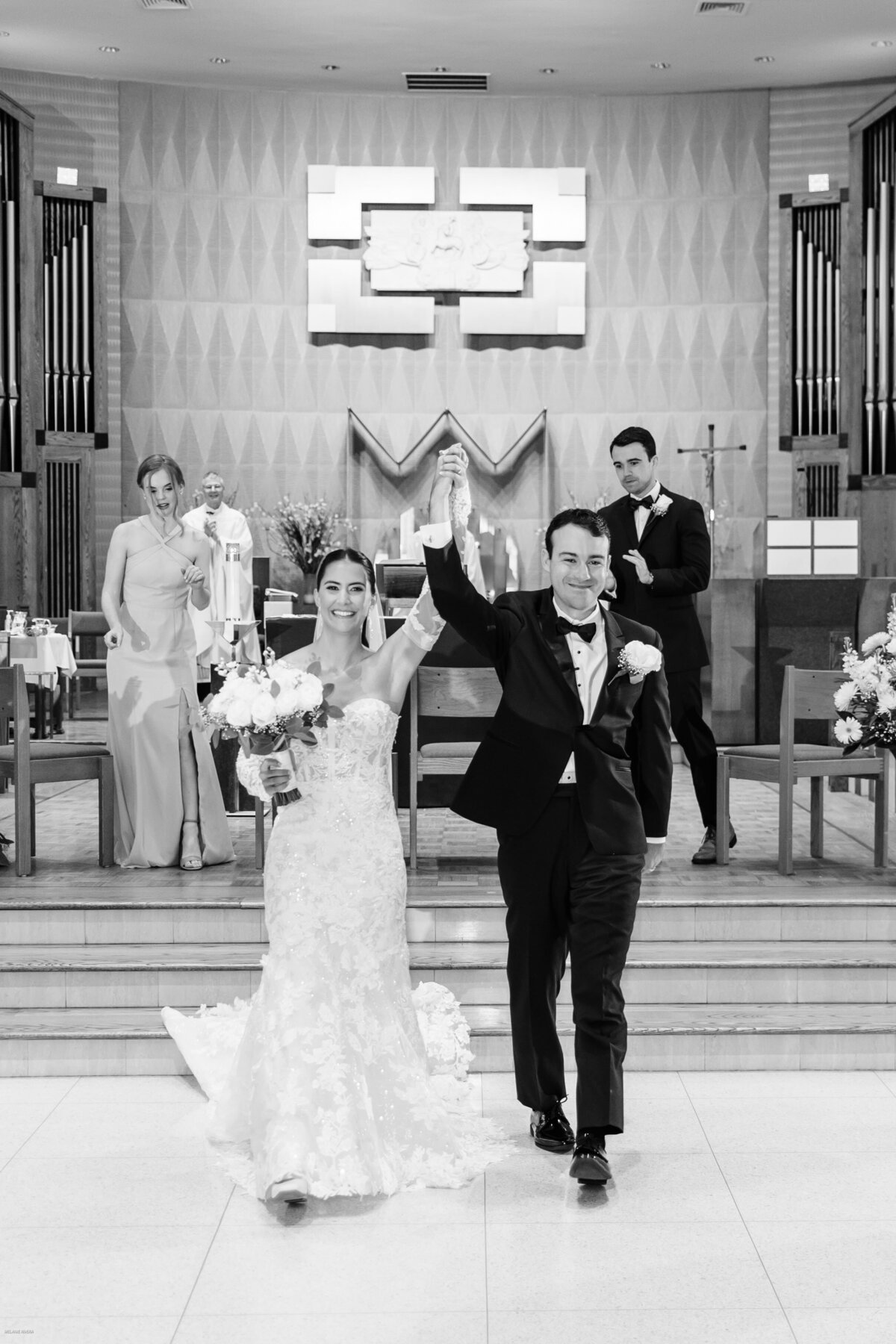 Bride and groom just married at wedding ceremony in New York