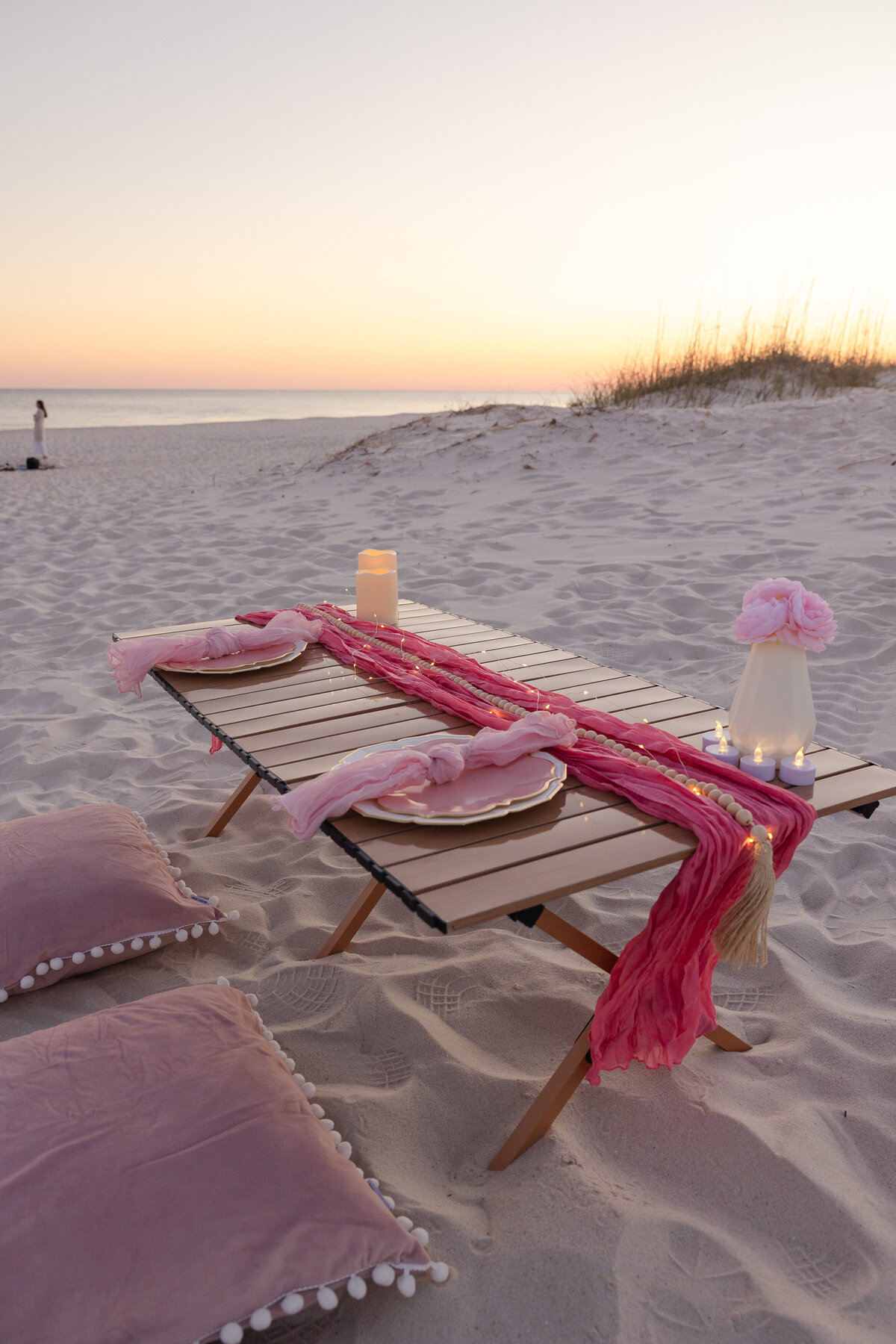 Proposal picnic overlooking romantic sunset