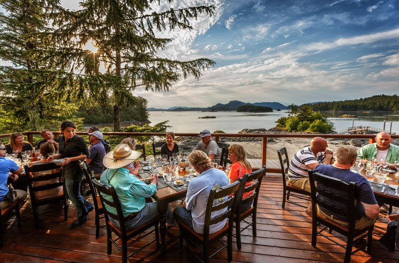People out to dinner overlooking the water