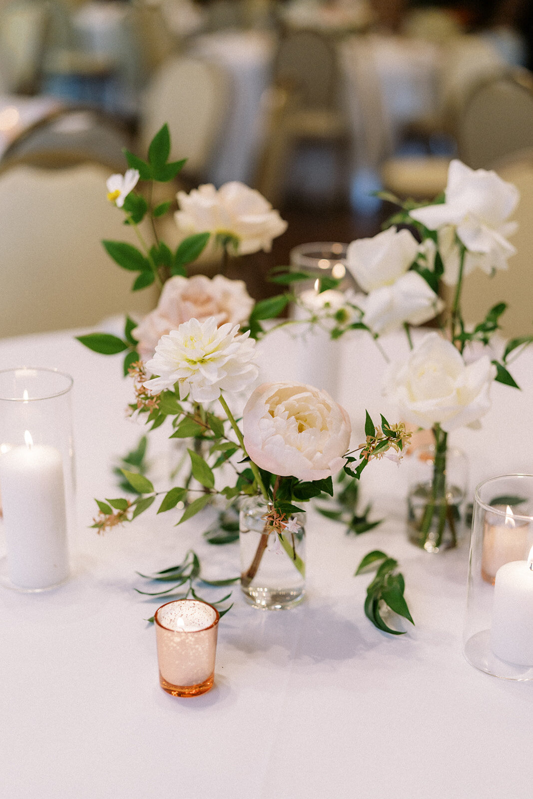 blush and white chic minimalist modern wedding bud vase centerpiece