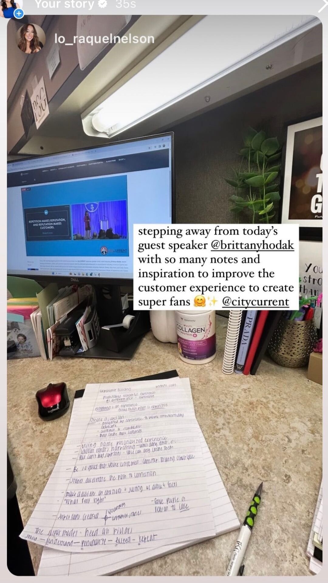 Instagram testimonial from audience member who learned how to elevate the customer experience from speaker Brittany Hodak.