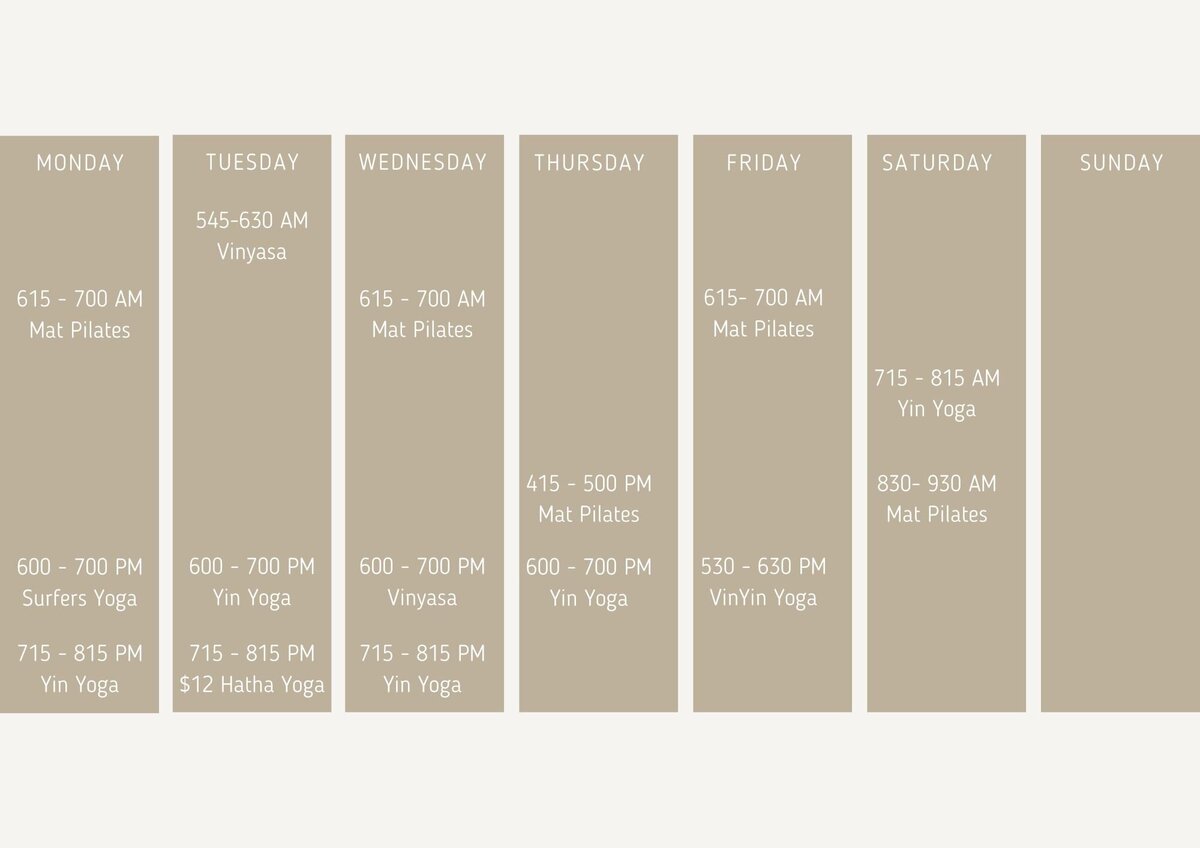 Yoga and mat pilates class time table