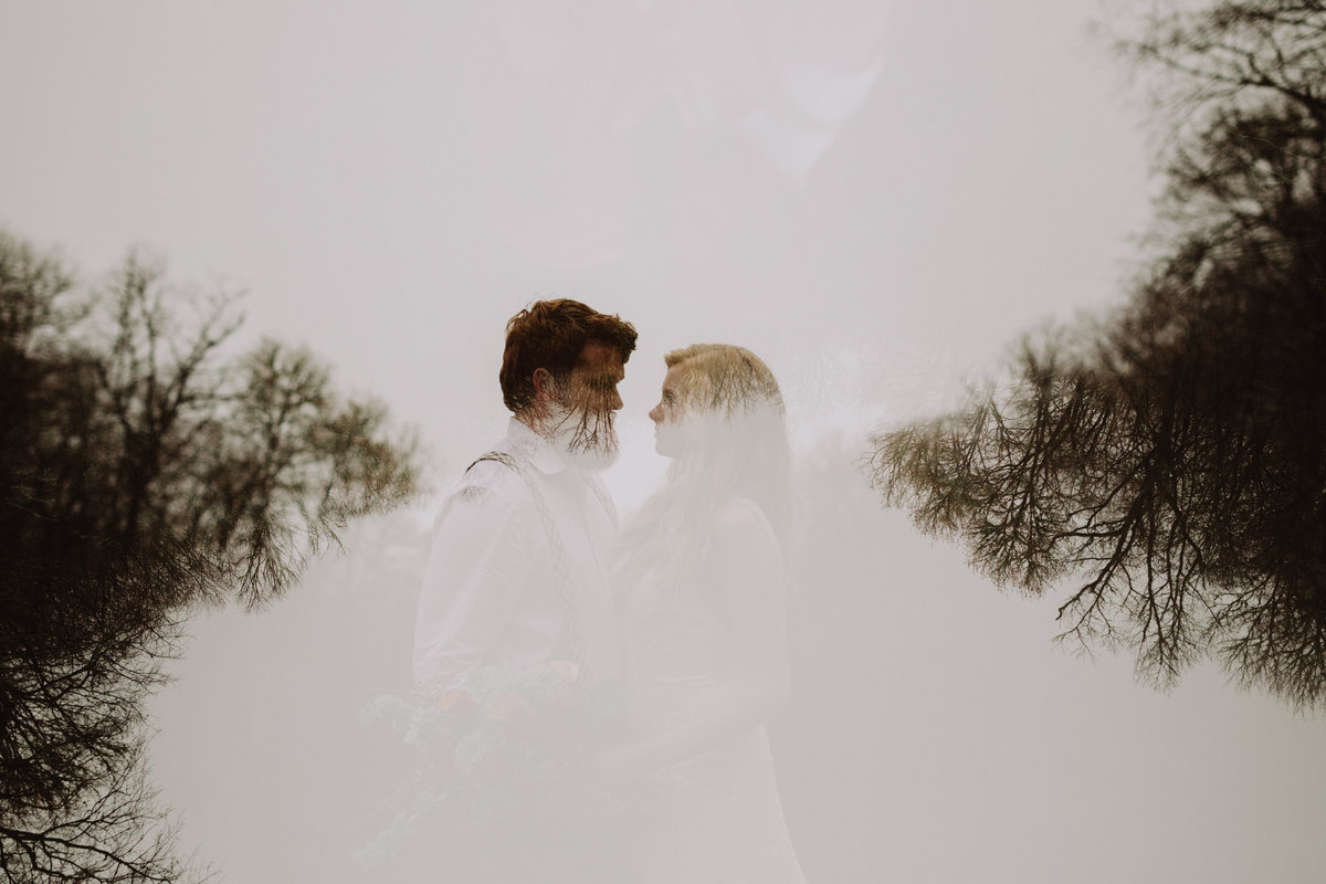 double exposure  of couple eloping in Asheville NC