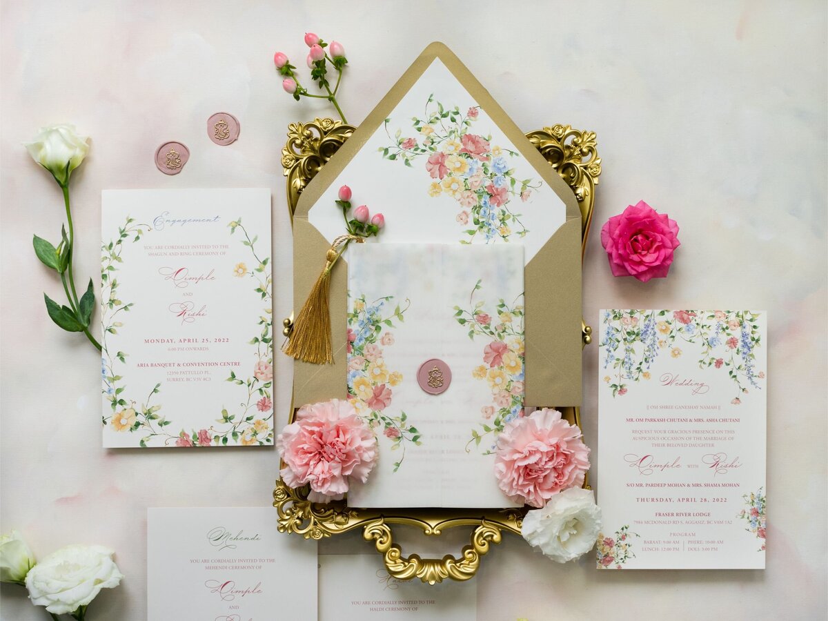 Spring florals Hindu wedding invitation 12