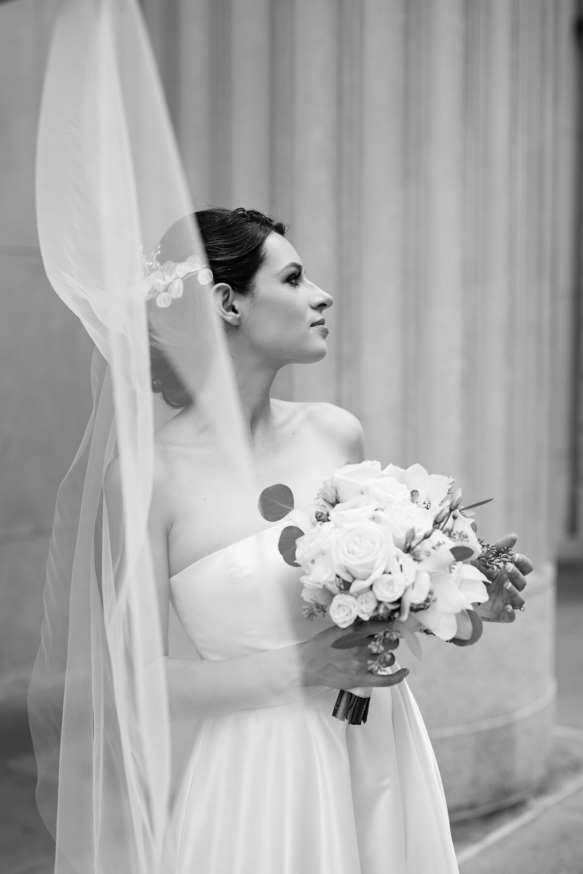 Bride holding flowers in Chicago