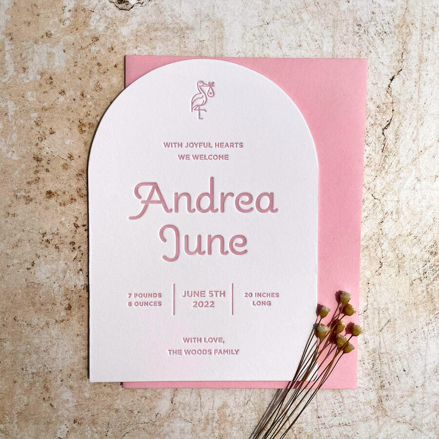 baby-announcement-card-pink-arch-letterpress-bodega-press