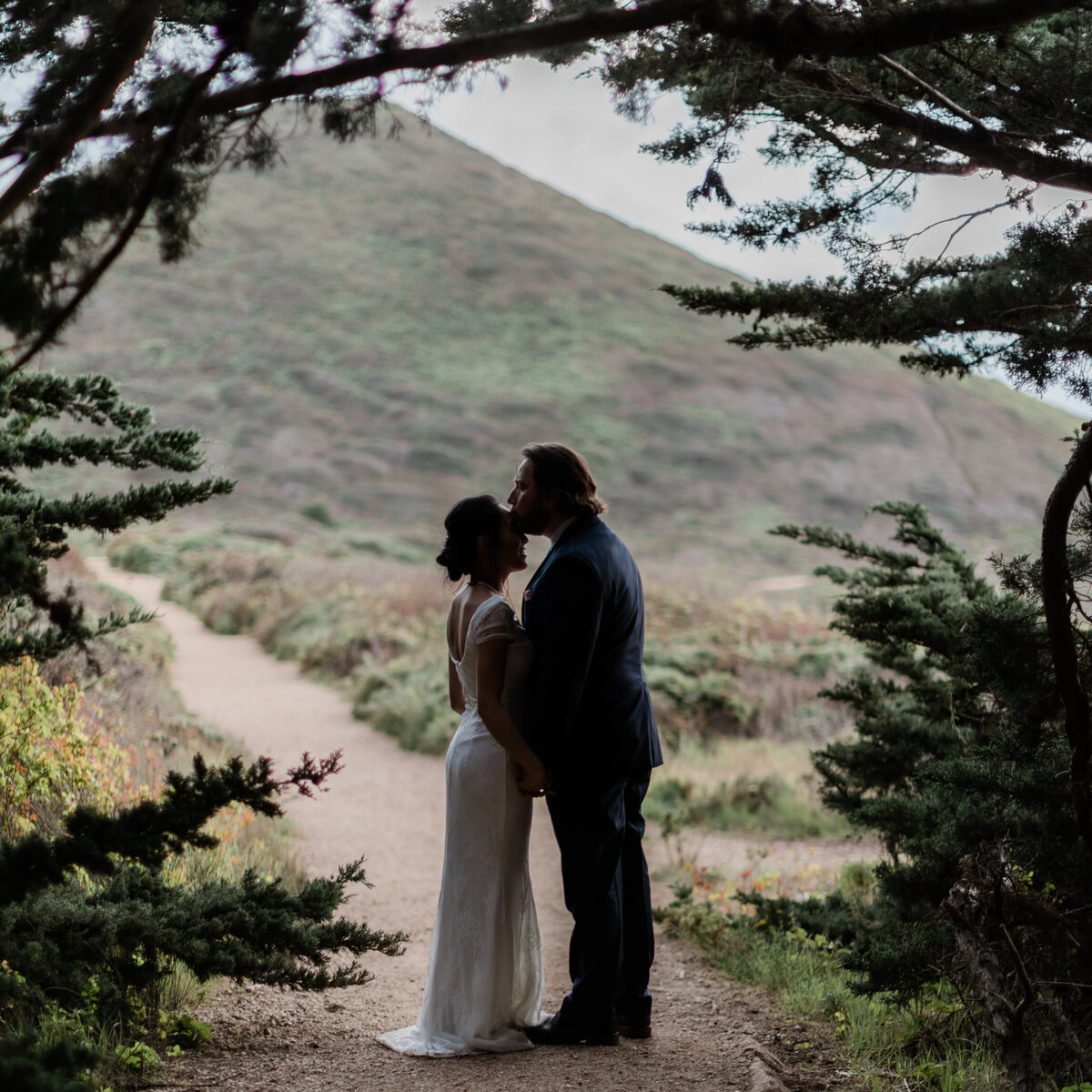 Wedding kiss along the trails of scenic highway 1