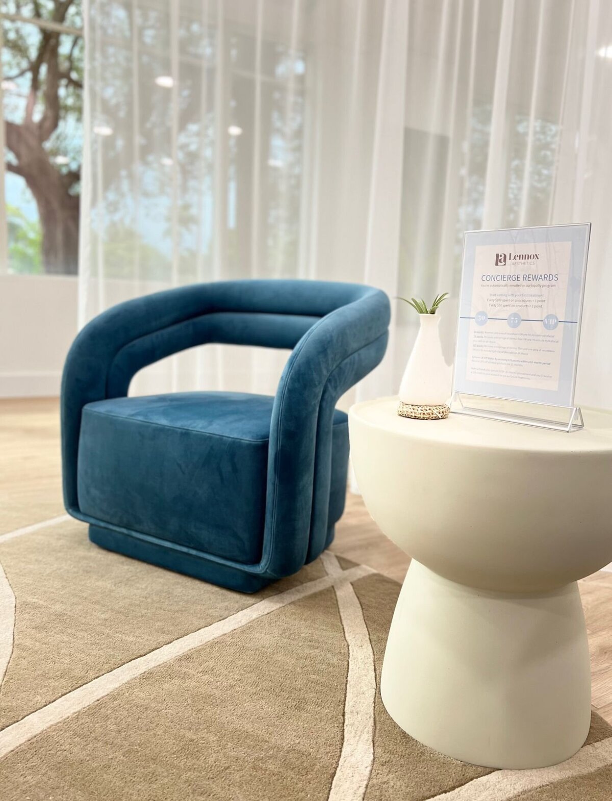 blue chair and small table in medspa