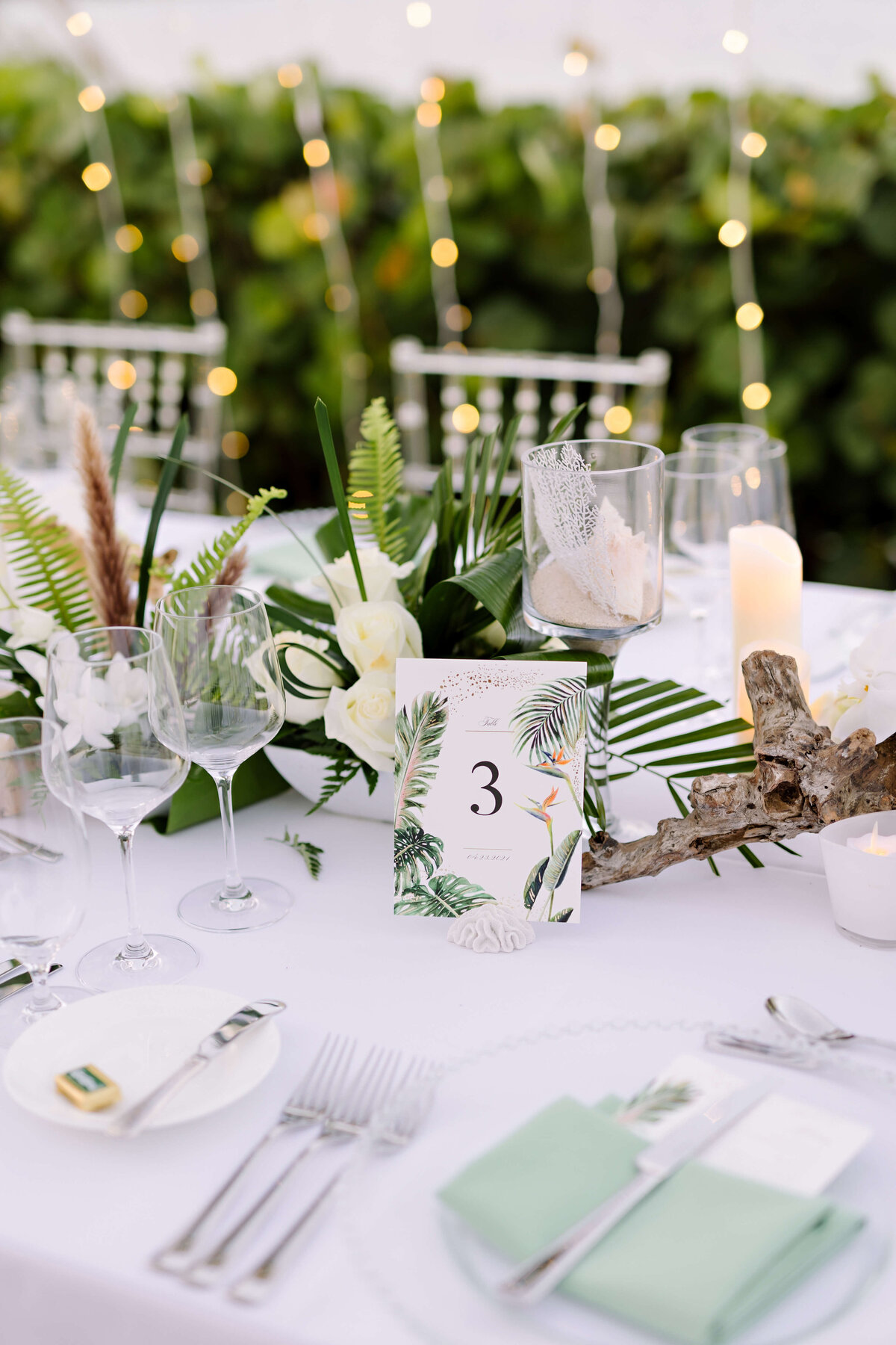 wedding table decor with greenery