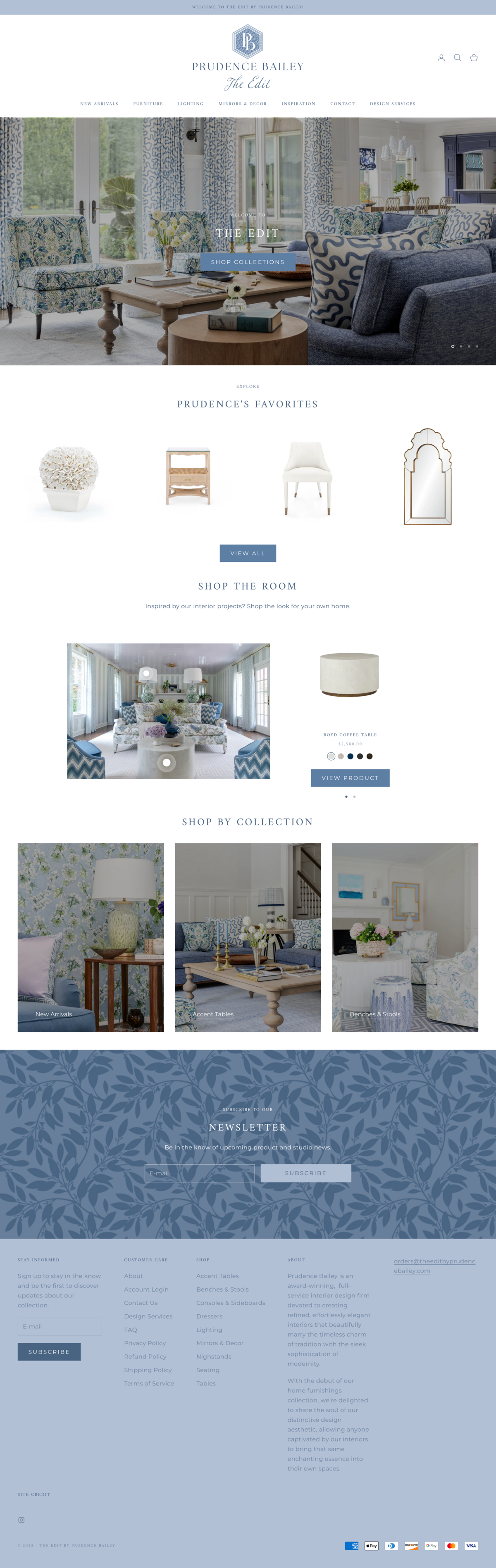 Homepage design of The Edit by Prudence Bailey.
