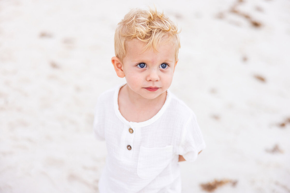 super cute toddler boy on beach on 30a