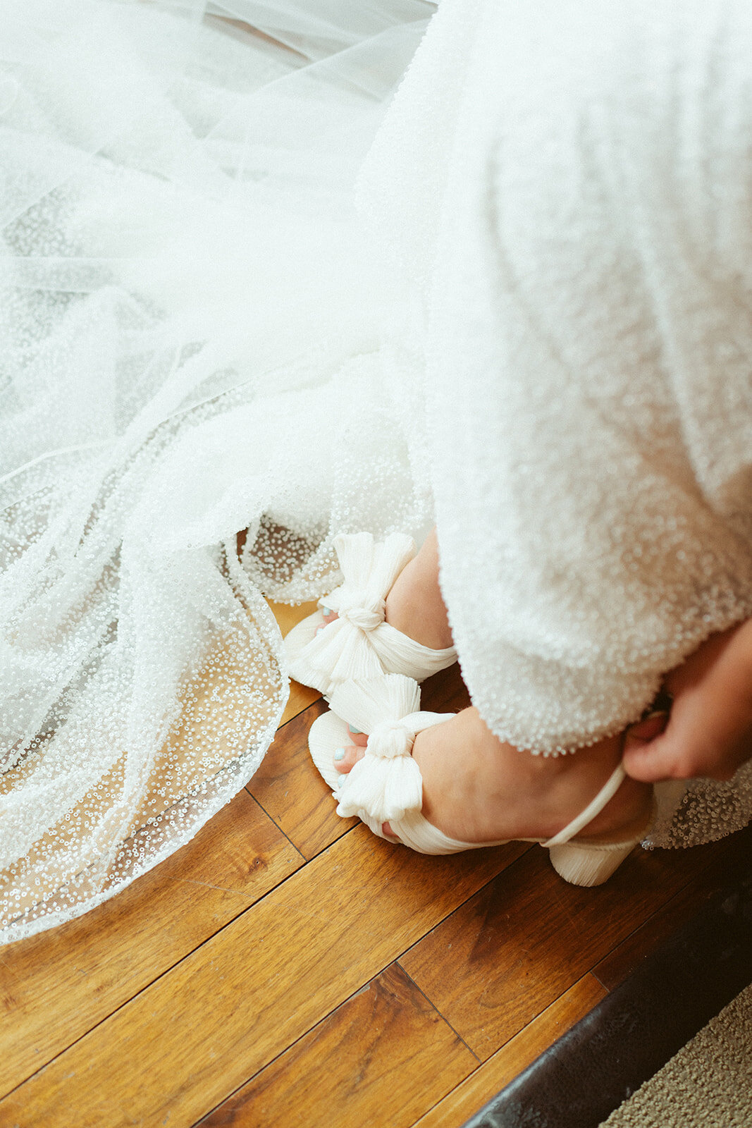 Brides slingback wedding shoes with bow.