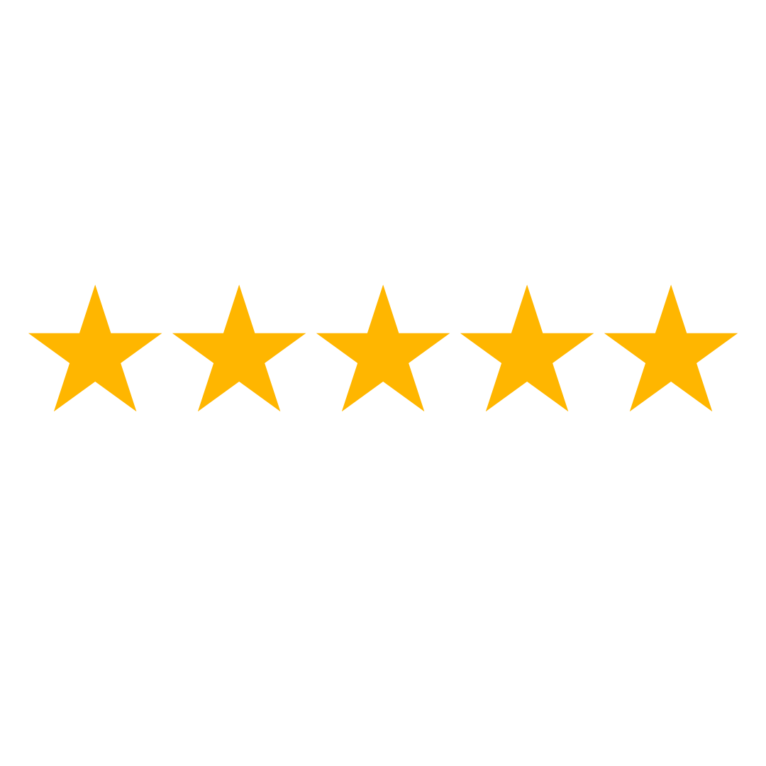 Five golden stars in a row, symbolizing a top-tier customer review or rating