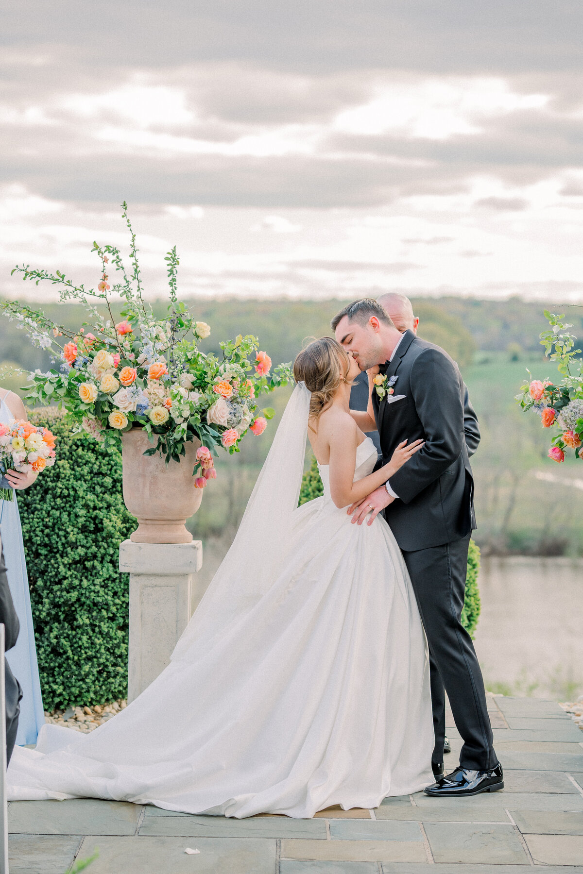 Bride and Groom first kiss at the ceremony site at the estate at river run