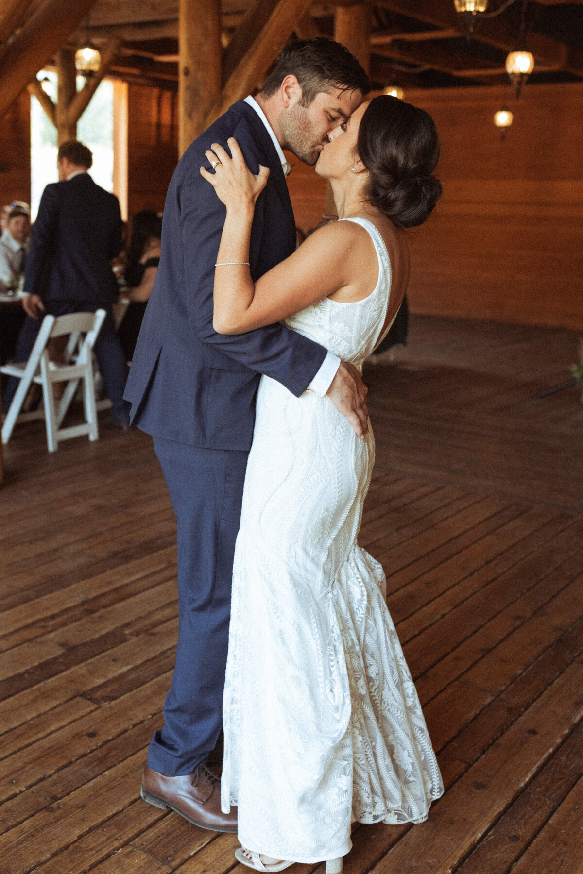 Bride and groom during their first dance at Piney River Ranch in Vail Colorado.