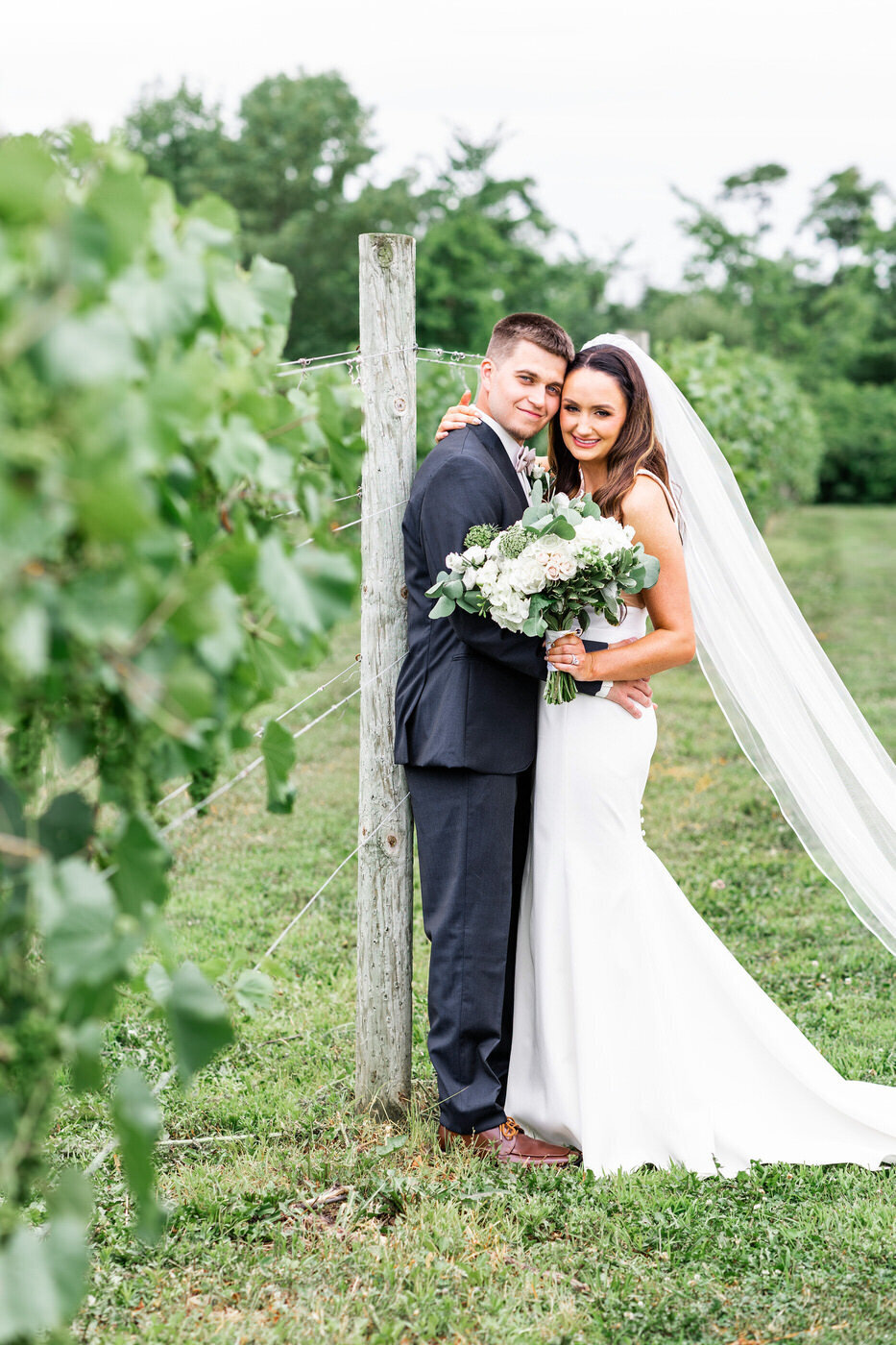 Bride and Groom Holding Each other in Pittsburgh VIneyard