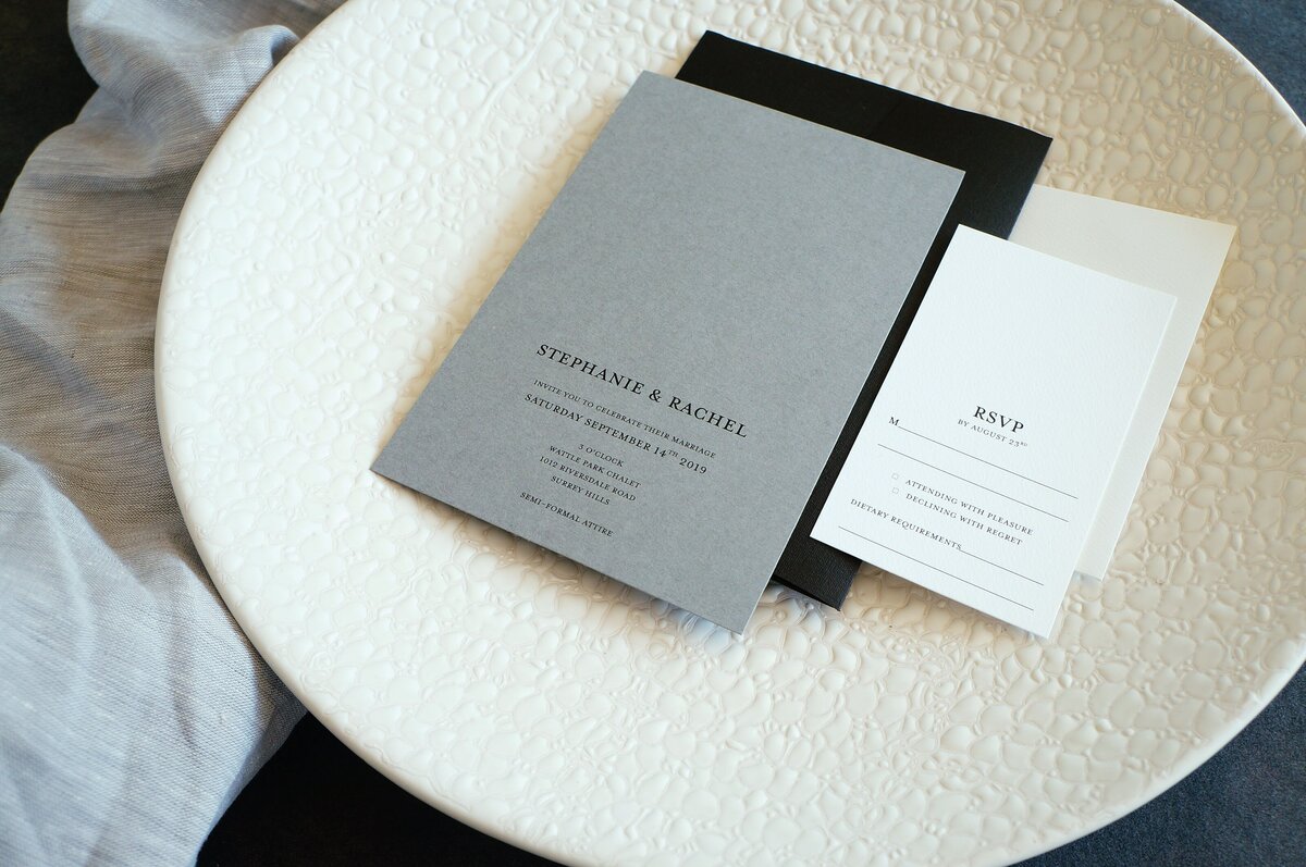 Black white and grey simple and minimalist wedding invitation