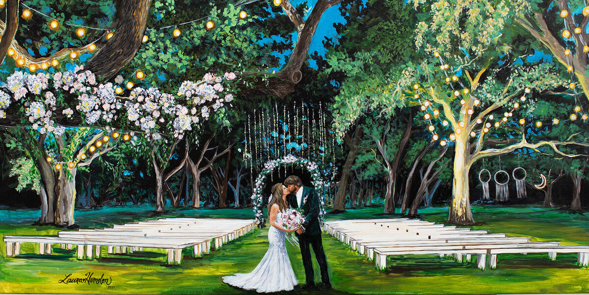the oaks at boerne live wedding painting by Laura Herndon