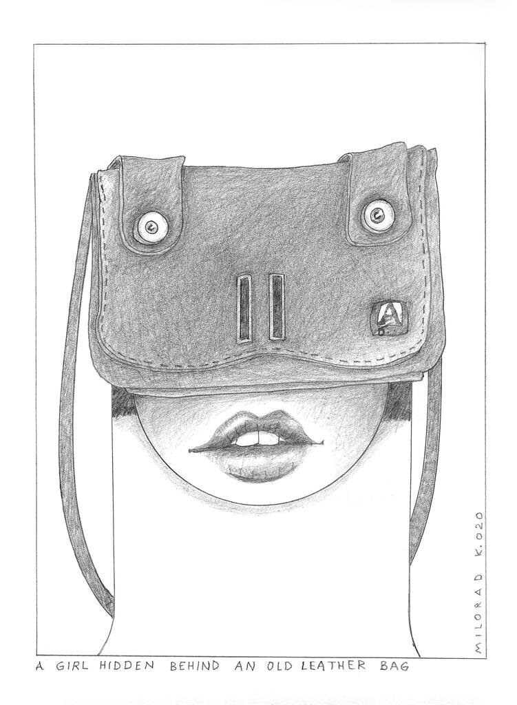 06_Drawing_MiloradKrstic_A girl hidden behind an old leather bag, 2020 (1)