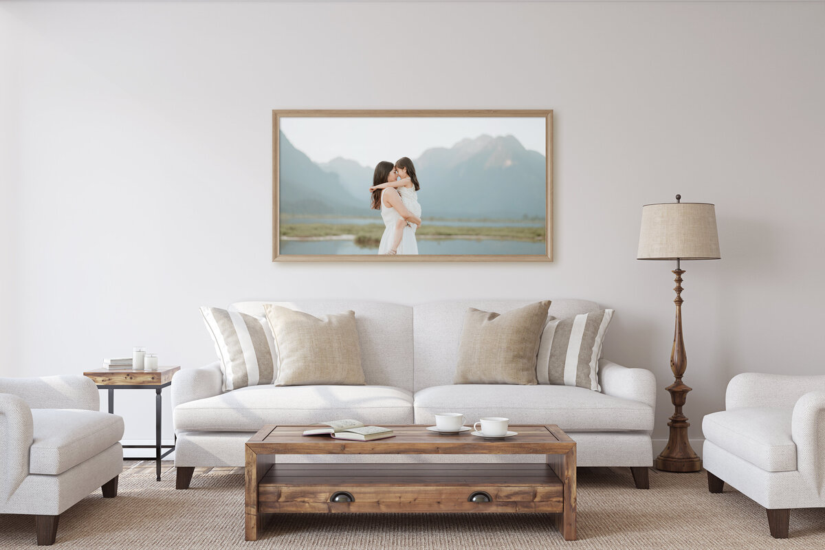 Photo of mom and daughter photography by Vancouver family photographer hanging in living room