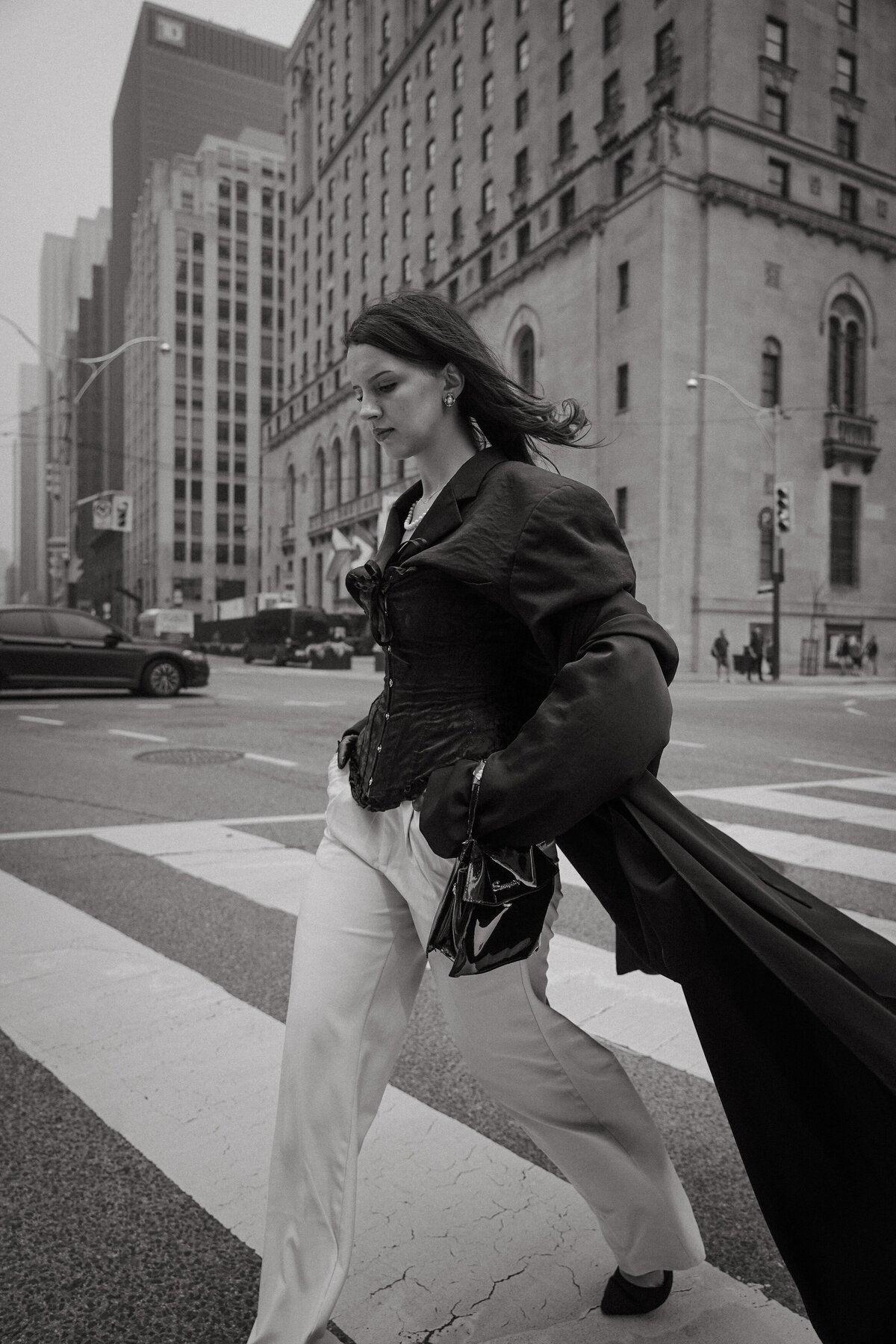 Model walking in Toronto showcasing street style fashion