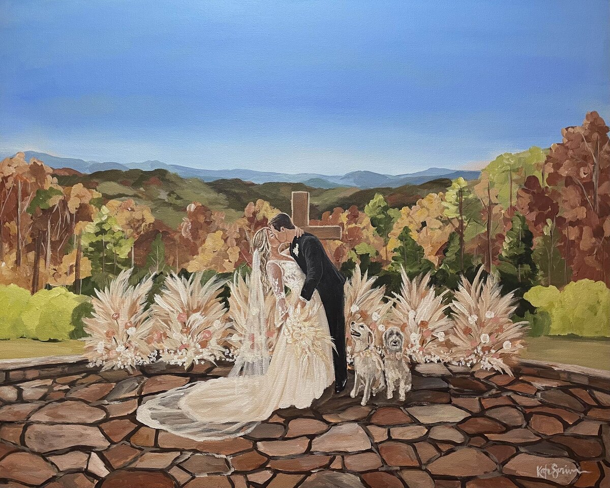 painting of bride and groom